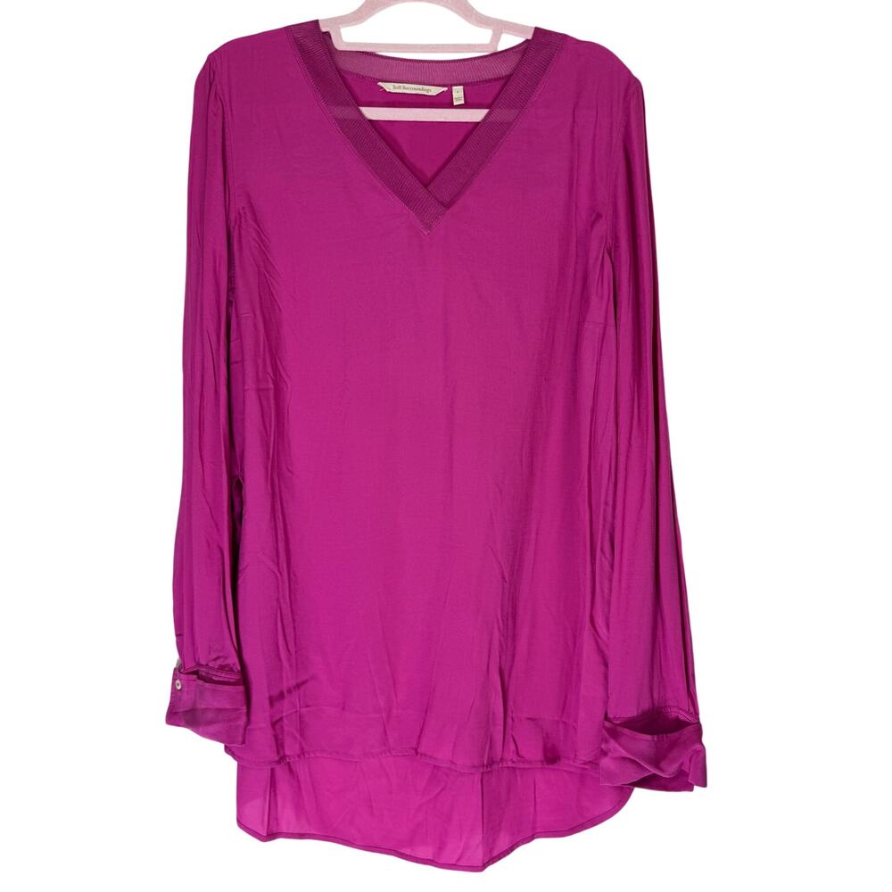 Soft Surroundings Alita Magenta Pink Long Sleeve V-Neck Tunic Blouse Top Size L